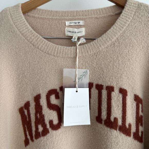 Thread & Supply Nashville Sweater Womens Large Beige Sand Cozy Soft Fuzzy Lounge - Picture 3 of 12